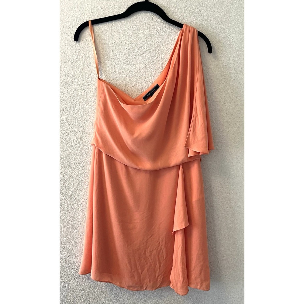 BCBG Dress Size 10 One Shoulder Mina Bright Nectar Orange Flowy Beachy Boho